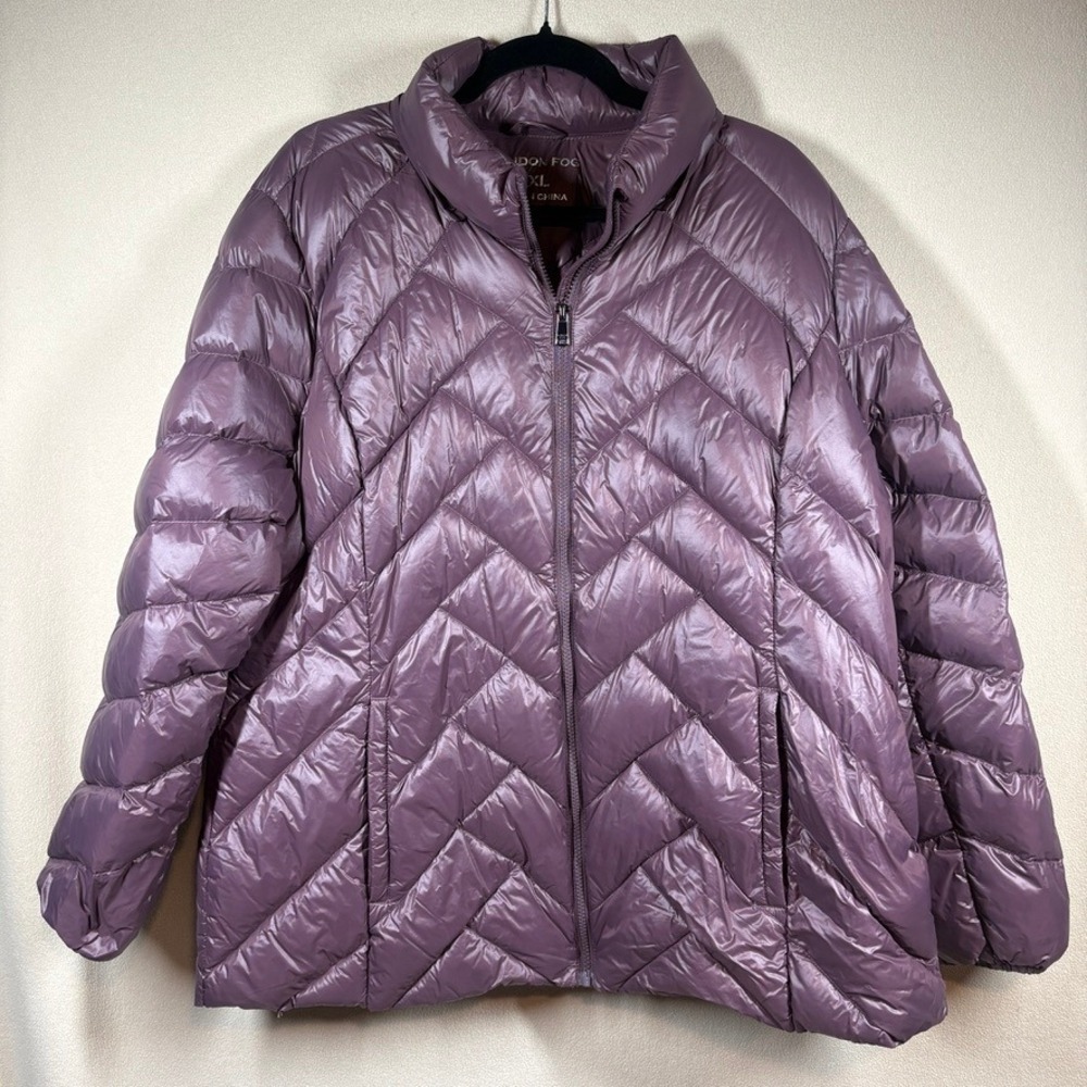 London Fog Womens XXL Purple Lightweight Packable Down Puffer Jacket Casual